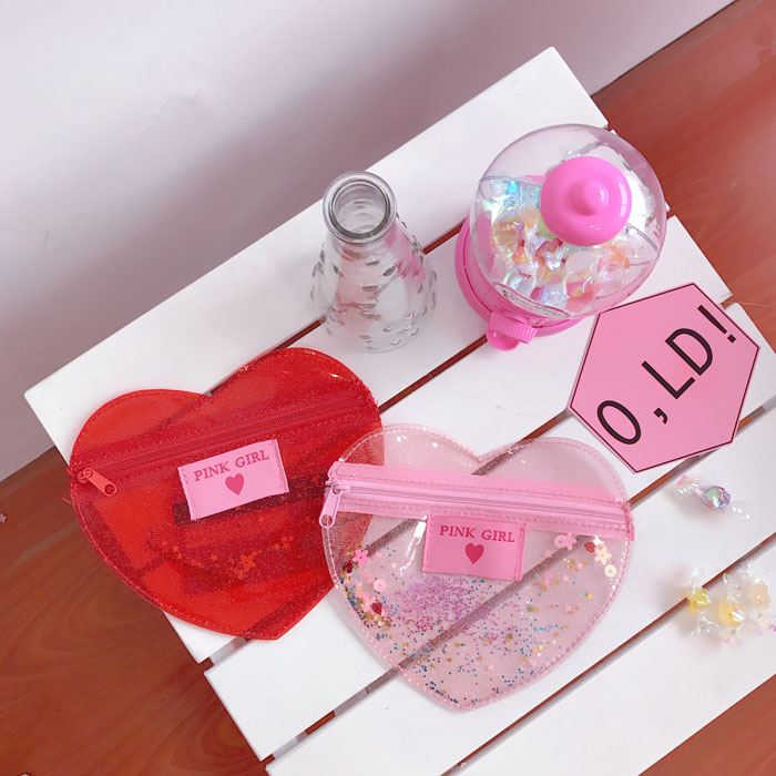 Tùy chỉnh cô gái Nhật lấp lánh bling thẻ túi nhỏ ví mềm em gái màu hồng tình yêu gói trái tim gói xu nhỏ túi - Chủ thẻ ví da