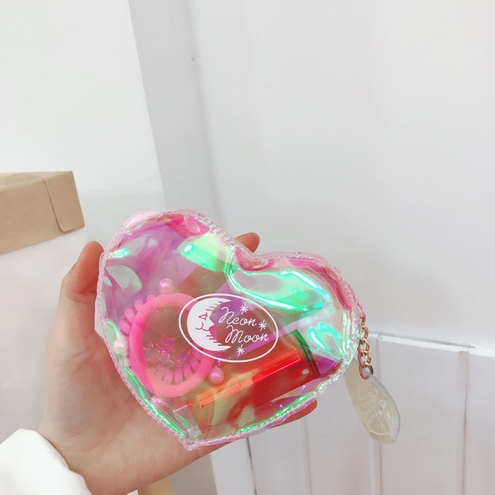 Hàn Quốc dễ thương trong suốt thạch thạch tình yêu đồng xu ví nhỏ Harajuku cô gái tươi trái tim túi tiền nhỏ túi mỹ phẩm ví cầm tay lv