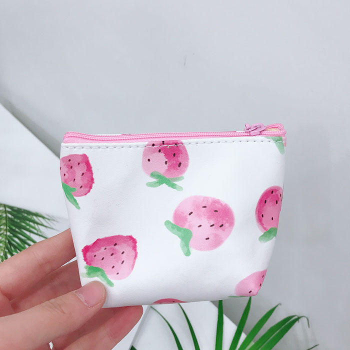 Phiên bản tiếng Hàn của phim hoạt hình dễ thương dâu tây đồng xu ví PU mini coin tai nghe lưu trữ túi xách tay dây kéo ví kẹp tiền