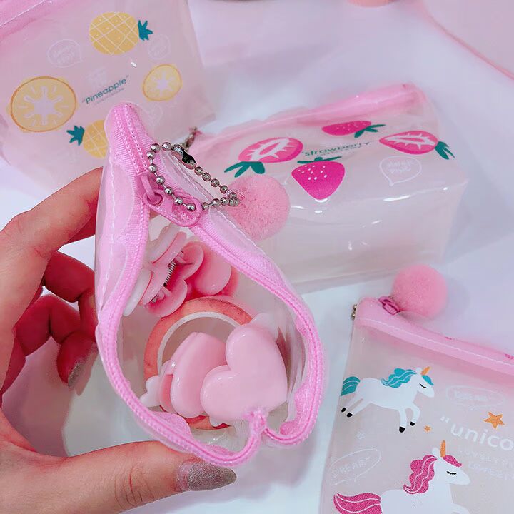 Nhỏ tươi trong suốt màu hồng cô gái trái tim ví tiền nữ sinh viên mềm em gái nhỏ xách tay xu thay đổi túi lưu trữ ví bape