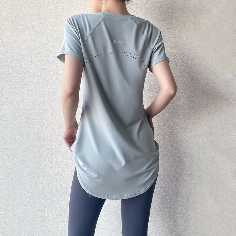 Yoga Short-Sleeve Summer Mid-Length Top That Covers the Hips, Quick-Drying Fitness Sports T-Shirt for Women, Paired with Shark Pants, Thin Top Yoga Short-Sleeve Summer Mid-Length Top That Covers the Hips, Quick-Drying Fitness Sports T-Shirt for Women, Paired with Shark Pants, Thin Top
