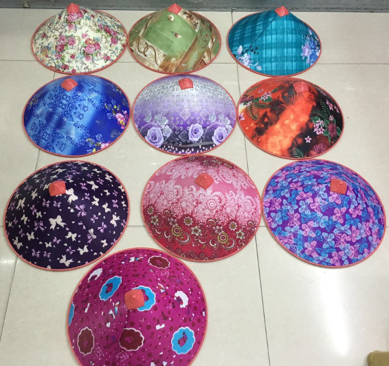 Bamboo hat, sunshade, rainproof, anti-UV, three-leaf hat, dance props, tea-picking plastic sunscreen, rain-proof flower cloth hat
