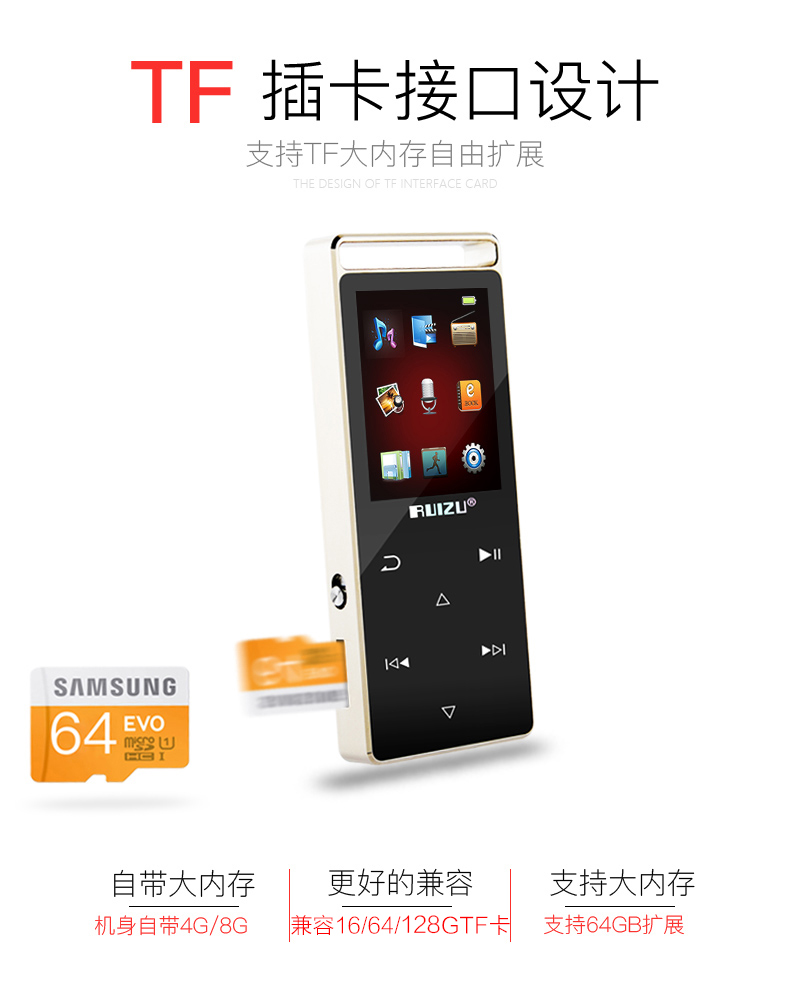 Sharp D01 Bluetooth mp3 màn hình cảm ứng mp4 máy nghe nhạc mini Học sinh thẻ Walkman màn hình cảm ứng mỏng P3 