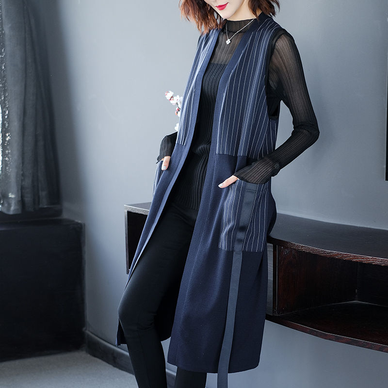 Fashionable and Versatile Long Knitted Vest for Women, Over-The-Knee, 2025 Spring and Autumn New Style, Ice Silk Vest, Thin Coat for Women