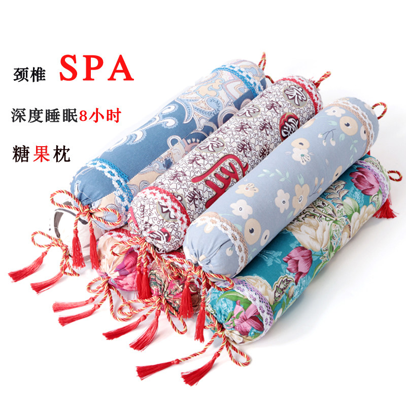 Egrass Cervical Spine Pillow Candy Pillow Round Adult Single Pure Cotton Old Coarse Cloth Printed neck pillowcase pillow pillowcase