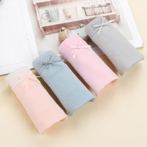 Womens underwear womens cotton girl cute Japanese mid-waist triangle pants summer breathable lace sexy shorts head