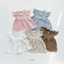 2022 Summer new South Korean baby boy dress cute sweet and beautiful flying sleeve female baby short sleeve shorts suit summer