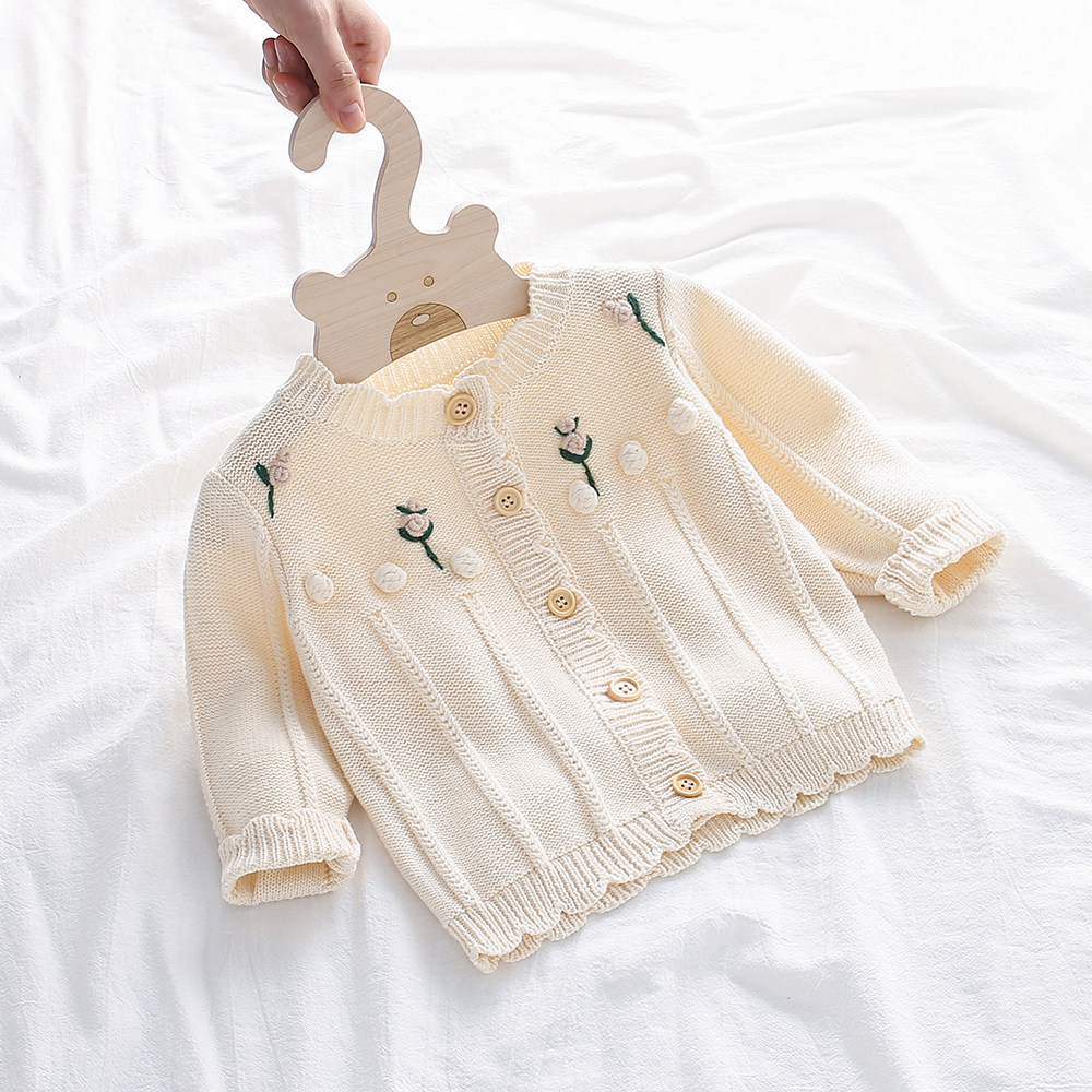 Girls foreign-style cardigan 2022 spring and autumn clothing June baby sweater jacket 1-3 years old newborn baby knitted sweater pure cotton