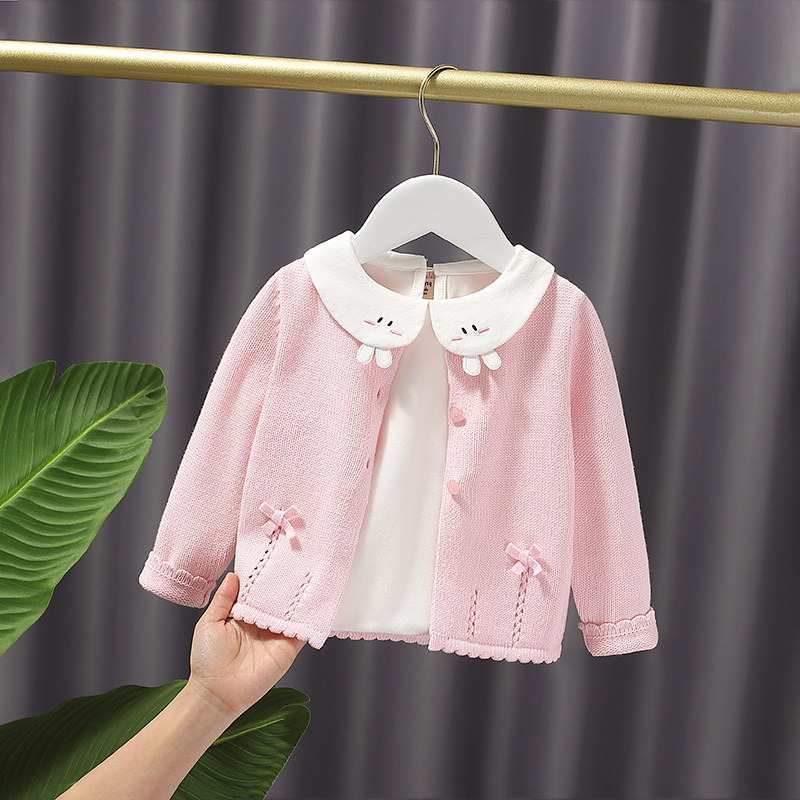 One-year-old baby jacket pure cotton knitted sweater baby sweater spring-dress Korean girl flops long sleeved sweater
