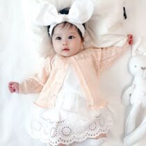 Baby Pure Cotton Knit Cardiovert Jacket Thin Korean Version Female Baby Princess Hollowed-out Sunscreen Air Conditioning Cardiovert Summer Children Spring