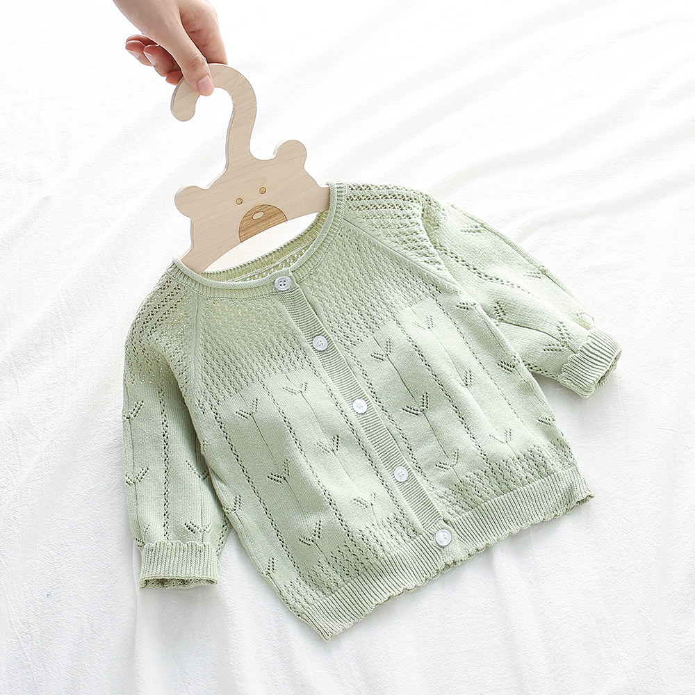 Baby knitted cardigan June baby air-conditioning shirt spring and summer thin section 1-year-old girl newborn sweater coat pure cotton