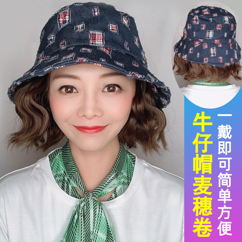 Wearing wig hat female 2022 new detachable one year chemotherapy belt short hair denim fashion fisherman lady