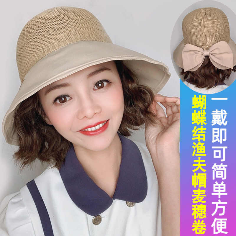 Hat with wig hat hair in summer 2022 new after network red light hair chemotherapy lady fashion short hair shade