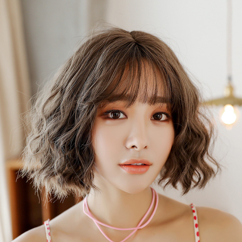 Wig female short hair bobo Korean bobo short curly round face fluffy natural corn perm full head cover type face repair