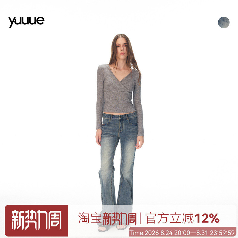 Yuuue Heavy-Duty Whiskered Washed Vintage Mid-Low Waist Flared Jeans 2026 Autumn Versatile Jeans Yuuue Heavy-Duty Whiskered Washed Vintage Mid-Low Waist Flared Jeans 2026 Autumn Versatile Jeans