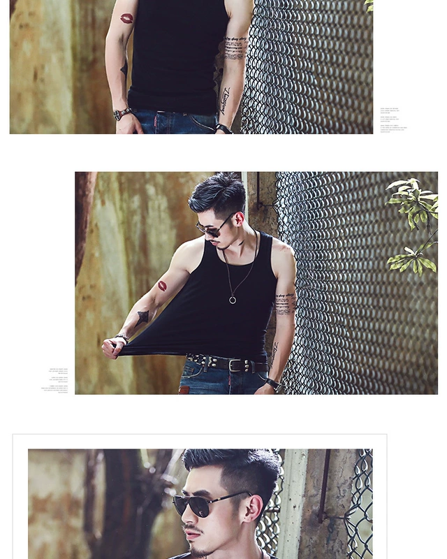 Lycra cotton tự canh cổ vuông vest nam triều chạm đáy thanh niên nam căng mọng mùa hè mồ hôi từ vest vest