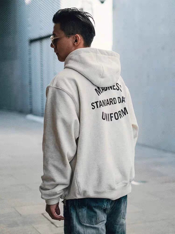 Super Cool! Ale Japanese-Style High-Weight Solid Color Hooded Sweatshirt with Print, Unisex Loose Casual Versatile Pullover Hoodie