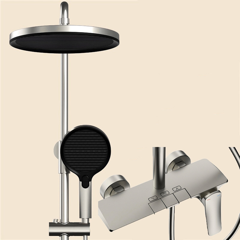 All-Copper Brushed Nickel Shower Set with Piano Keys, Simple Split-Type, No Overhead Spray, Hot and Cold Brushed Color Mixing Valve