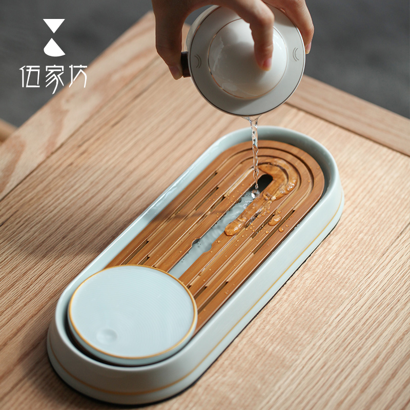 The Wu family fang creative water bamboo tea tray ceramic surface dry plate of small household tea small tray was kung fu tea set