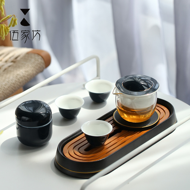 The Wu family travel lane crack cup creative small suit portable ceramic kung fu tea glass teapot