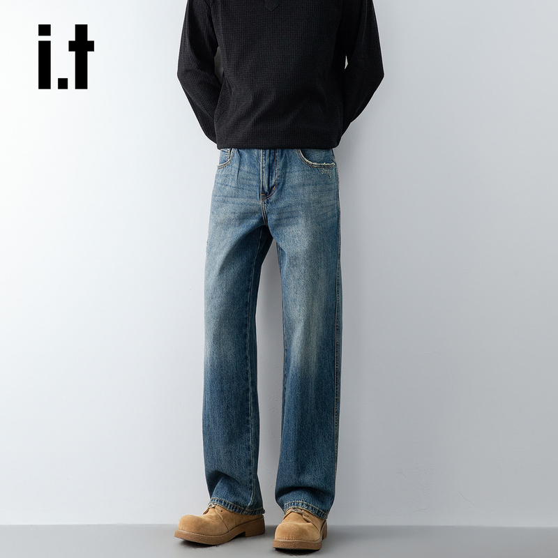 It: Chocoolate American High Street Straight-Leg Jeans for Men, New Retro Loose-Fitting Versatile Washed Long Pants