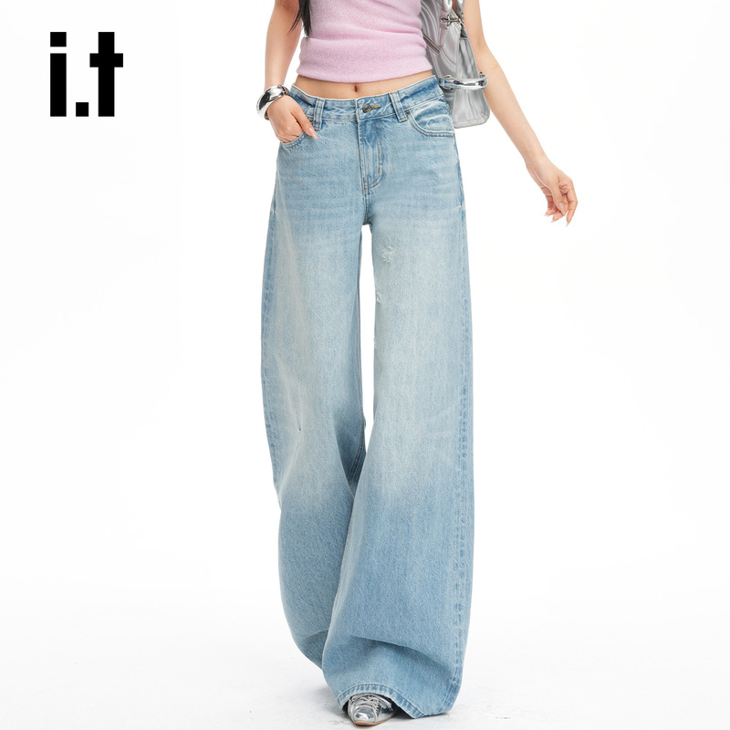 It:Chocoolate American-Style Light-Colored Wide-Leg Jeans for Women 2026 New Low-Waist Loose Drape Straight Pants