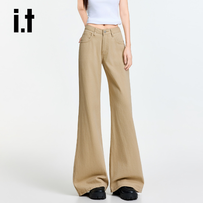 It:Chocoolate Khaki Low-Waist Flared Jeans for Women 2026 New Style Hot Girl Non-Tight Bootcut Pants