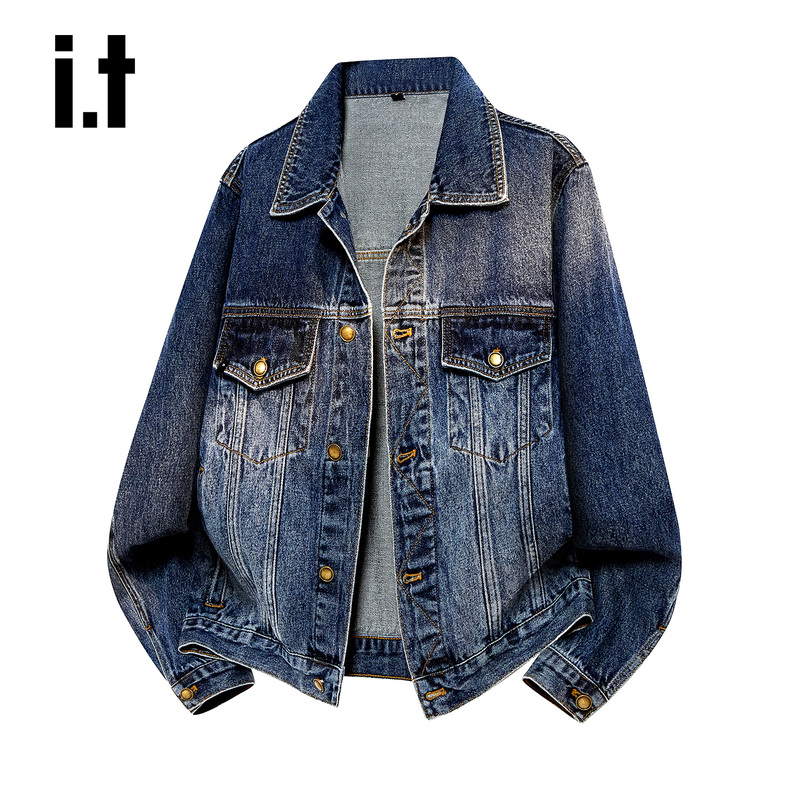It: Chocoolate American Retro Distressed Denim Jacket for Women, Summer Loose-Fitting Workwear Long-Sleeve Jacket Top