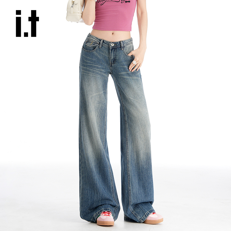 It:Chocoolate American Retro Low-Waist Slightly Flared Denim Women's New Style Slimming Loose Flared Pants That Don'T Hug the Legs