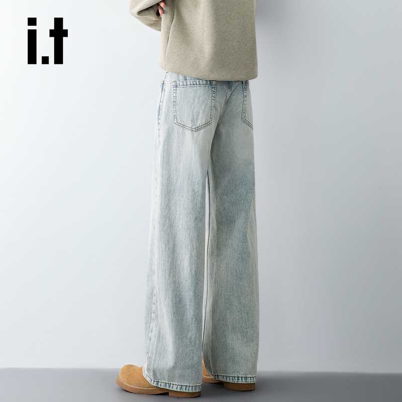 It: Chocoolate Snowflake Blue Straight-Leg Jeans for Men, New Spring and Summer Style, Simple Cleanfit Loose Pants