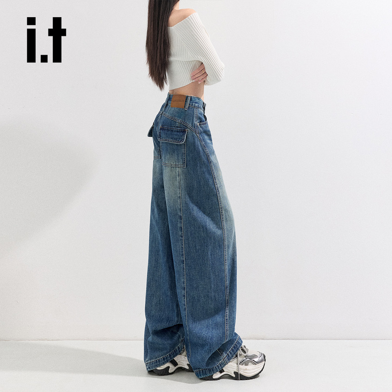 It: Chocoolate Retro Blue Scimitar Jeans for Women, New Spring Design, Loose and Slimming Wide-Leg Pants