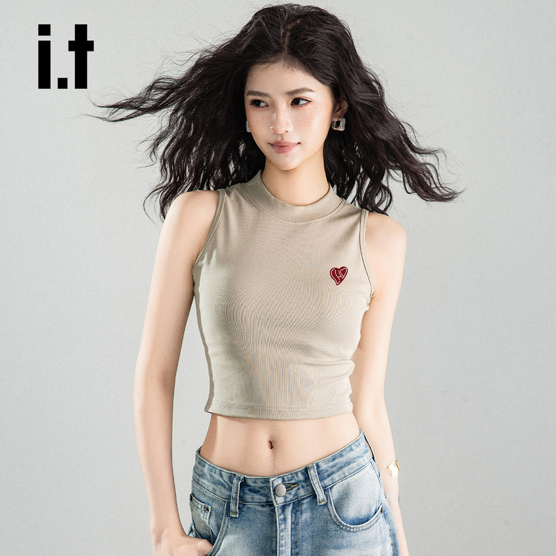 It:Chocoolate Khaki Color Racerback Tank Top for Women, Summer Thin Style, Short Waist-Cinching Hot Girl Top