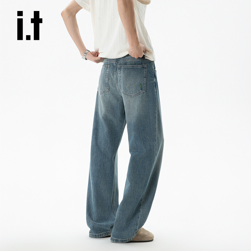 It:Chocoolate Retro Lyocell Wide-Leg Jeans for Men, Summer Thin Style, Loose Straight Pants with Drape Effect
