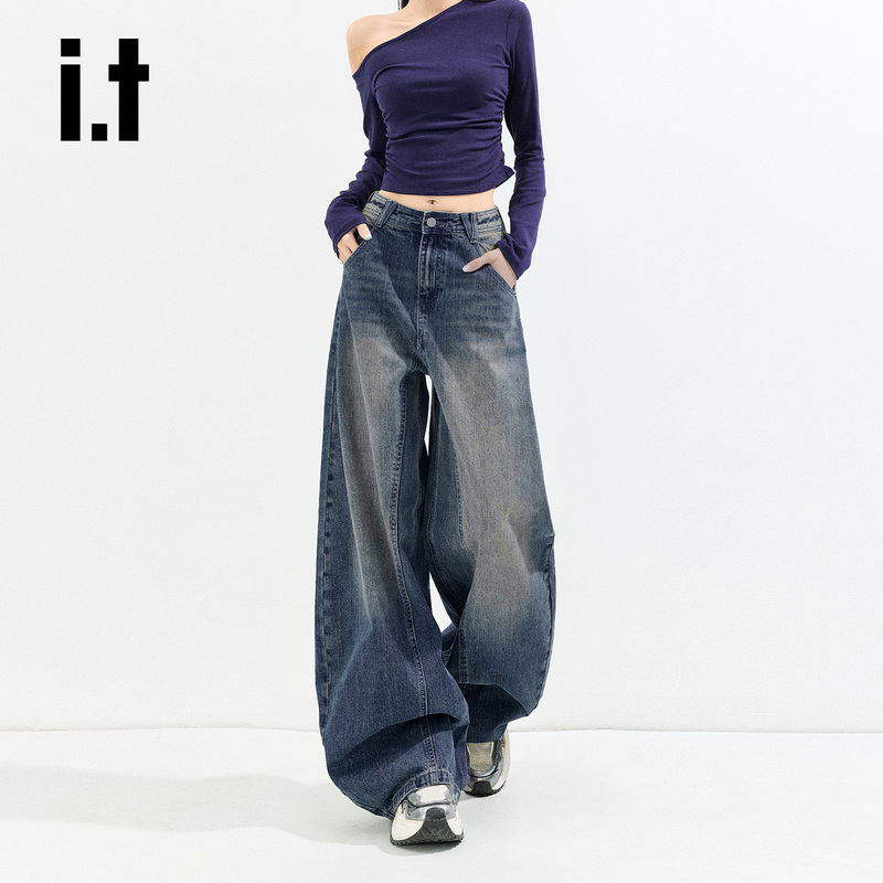 Chocoolate Retro Blue Wide-Leg Jeans for Women, New American Style Pear-Shaped Loose Slimming Scimitar Pants