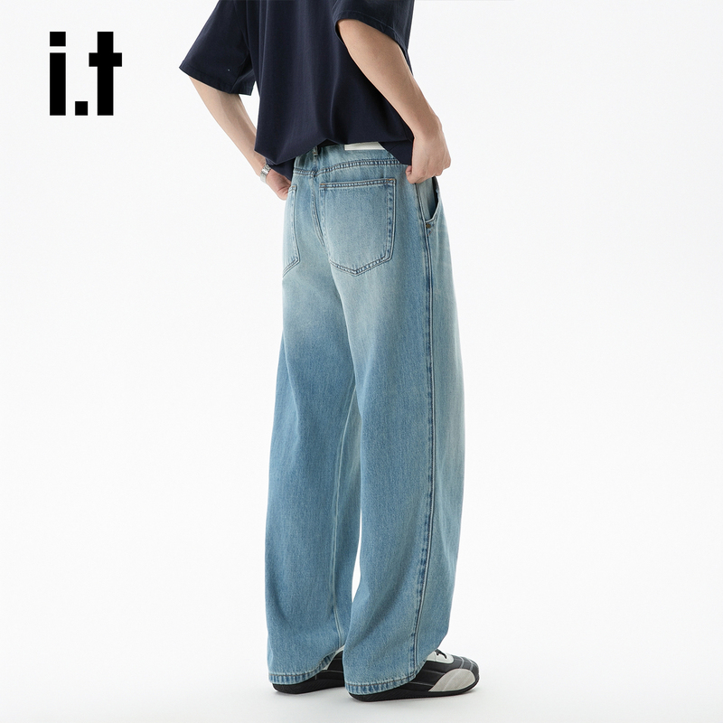 It:Chocoolate Lyocell Tencel Straight-Leg Jeans for Men, Summer Loose-Fitting Casual Wide-Leg Pants