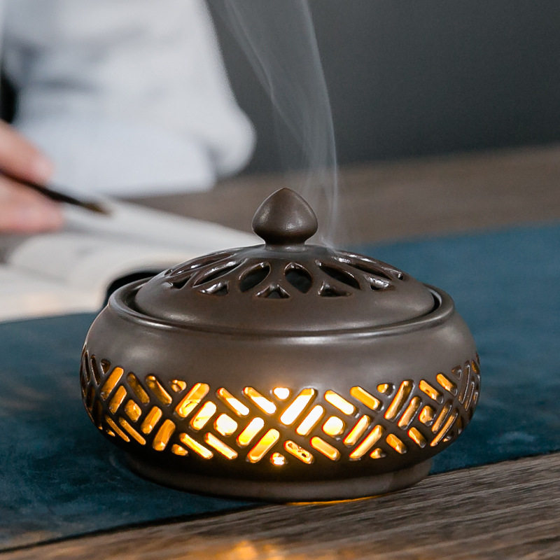 Yu Yu Bo Ceramic Incense Stove Small Night Light Crafts Gifts Swing Accessories Creative Home Swing Accessories Sandalwood Stove Gift Chandau Incense light
