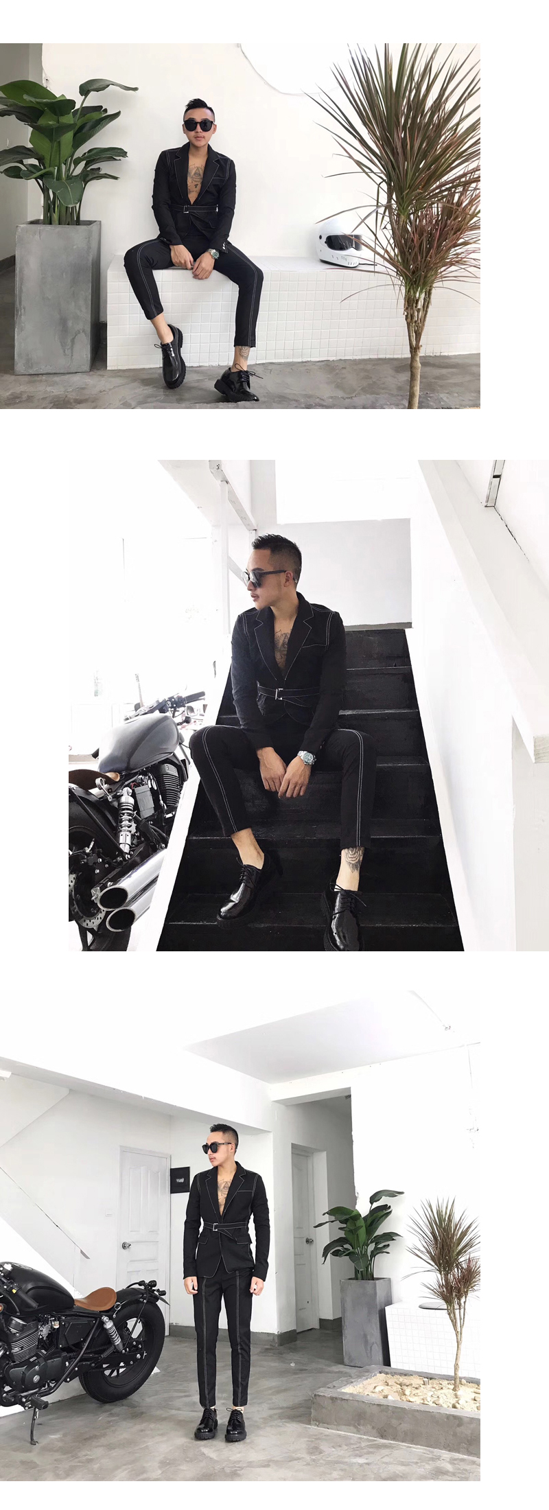 Bộ đồ vest nam giản dị Hàn Quốc giản dị hoang dã đẹp trai khoe khí chất xám chín quần xu hướng tự tu quần nam ống rộng