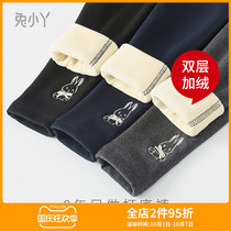 Baby girl plus velvet leggings winter thickening outside wearing female treasure black tight-fitting children gray double-layer childrens pants