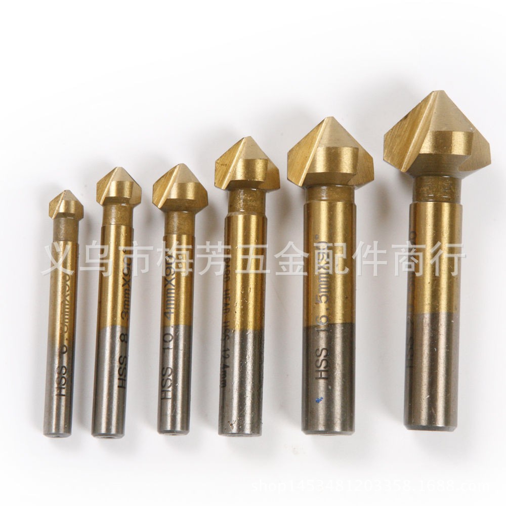 mũi khoan 2 tầng Dụng cụ cắt kim loại 6PC titan / dao vát kim cương trắng / khoan / ba lưỡi công cụ vát góc 90 độ mũi khoan tầng