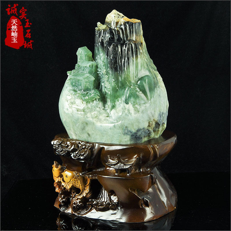 天然岫岩玉 山水風景 彫りペンダン 花玉 精工彫刻 - メルカリ 天然岫岩