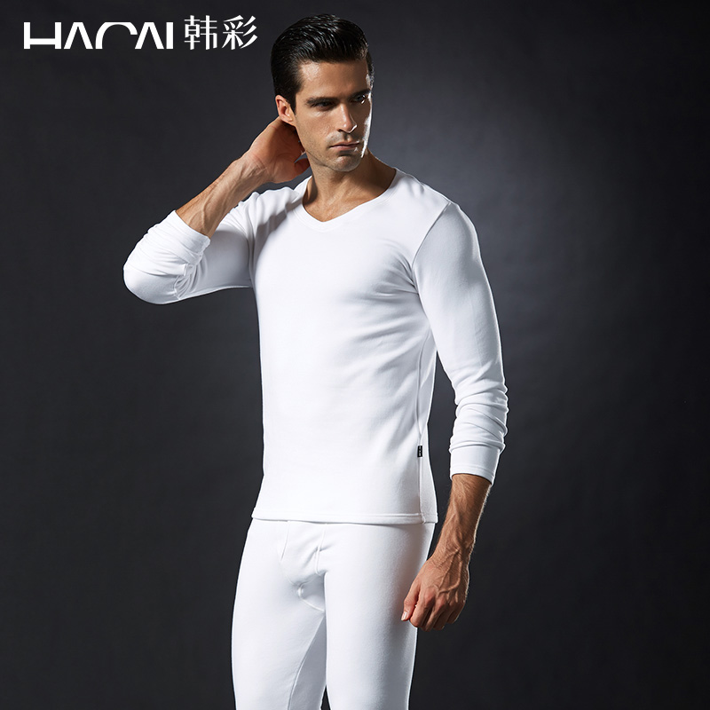 Hancai men's modal thermal underwear thickened plus velvet men's winter cotton sweater autumn clothes long johns bottoming suit