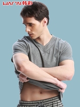 Han Cai Home Service Modal Mens Pajamas Summer Thin Fat Plus Size Mens V-neck Short Sleeve Set