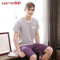Han Cai Plus Size Summer Modal Pajamas Middle-aged Summer Short Sleeve Shorts Mens Thin Mens Home Clothes Set