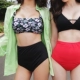 Thời trang sản phẩm mới Hàn Quốc eo cao xẻ ngực nhỏ hoa mỏng che bụng áo tắm bikini bikini suối nước nóng - Bộ đồ bơi hai mảnh