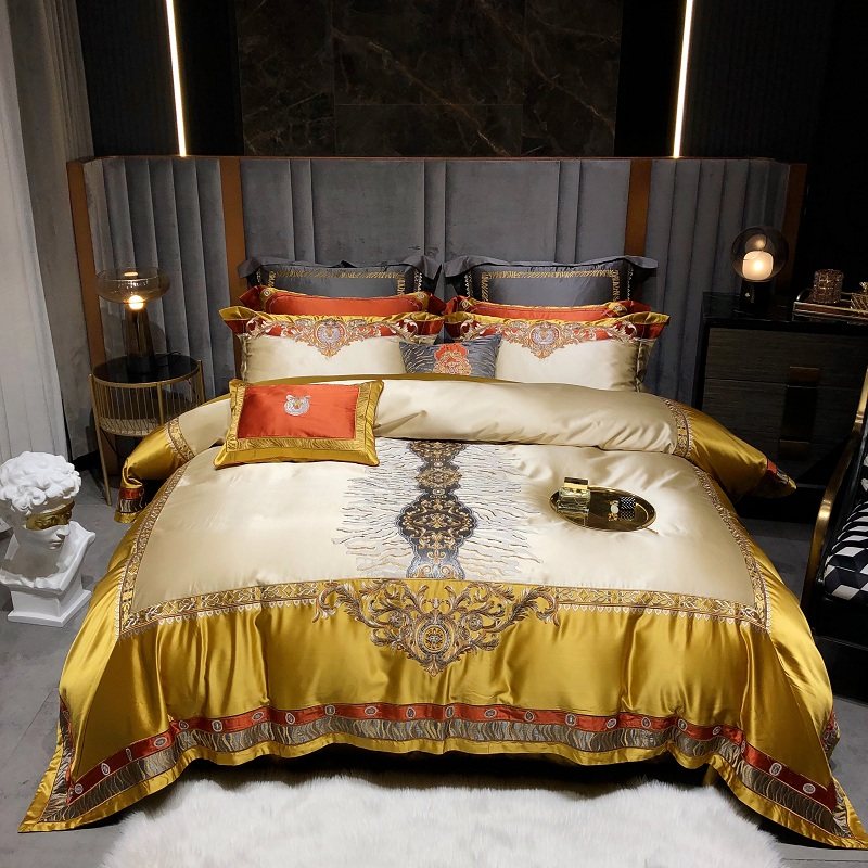 Eurostyle Palace Embroidery 140 Tribute Satin Genuine Silk Cotton Four Sets Golden Villa-Like Board Room 1 8 Bed Cover A Dozen Sets