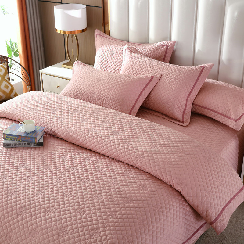 European-style foreign trade pure color quilted quilted cotton bed cover single piece 13375 jet mercerized cotton three-four-piece set