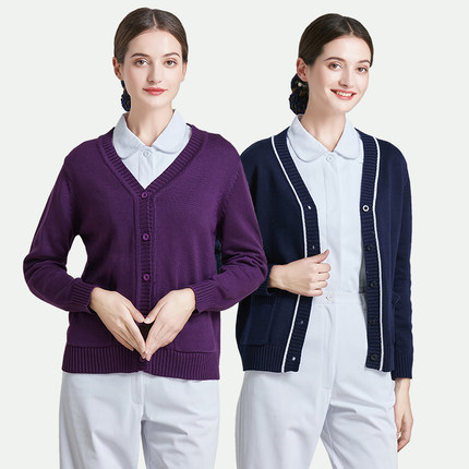 Nurse Sweater Women's Cardigan New Style Nurse Uniform for On-Duty Wear Thin Navy Blue Knitwear for Autumn and Winter