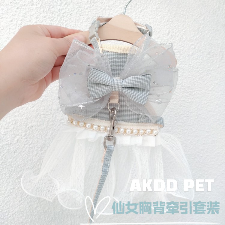 Handmade pet cat dog fairy go out vest style traction rope anti break free small dog princess dress clothes
