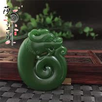 High imitation Beajade bifacial carved dragon jade Peyron card pendant dragon ring jade pendant raw Xiao Long imitation ancient dragon pendant male and female necklace
