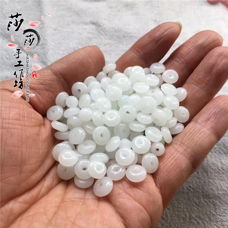 Imitation jade material loose bead handmade ornament DIY woven Ping An buttoned handmade Ancient Wind Hair Brokenness Necklace Pendant Pendant Pendant